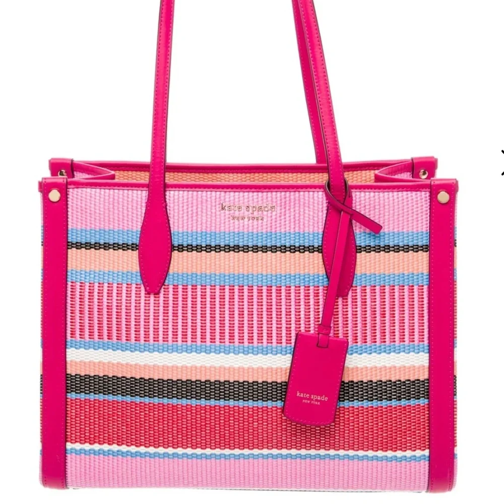 NEW Kate Spade Striped Woven Straw Large Tote Bag Purse NWT